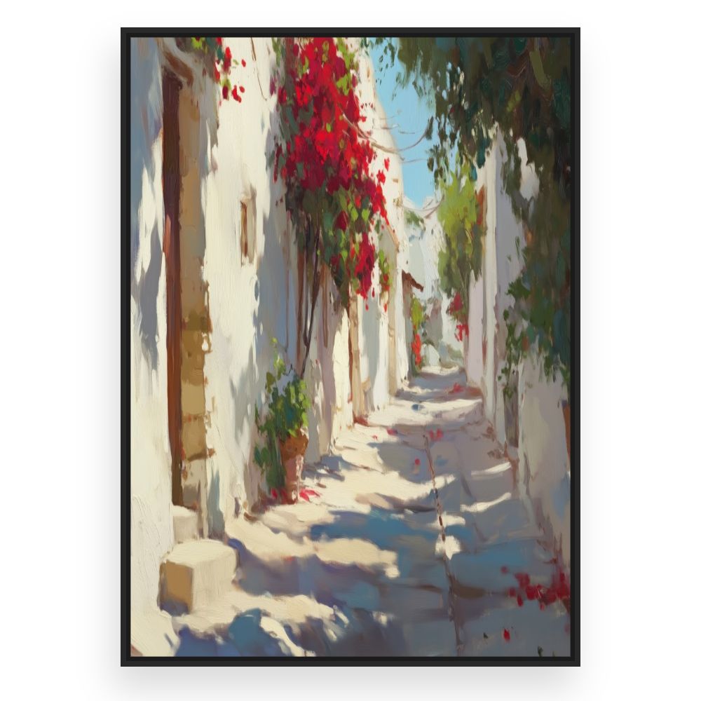 Toile Ruelle fleurie – toile cadre noir (slide 3)