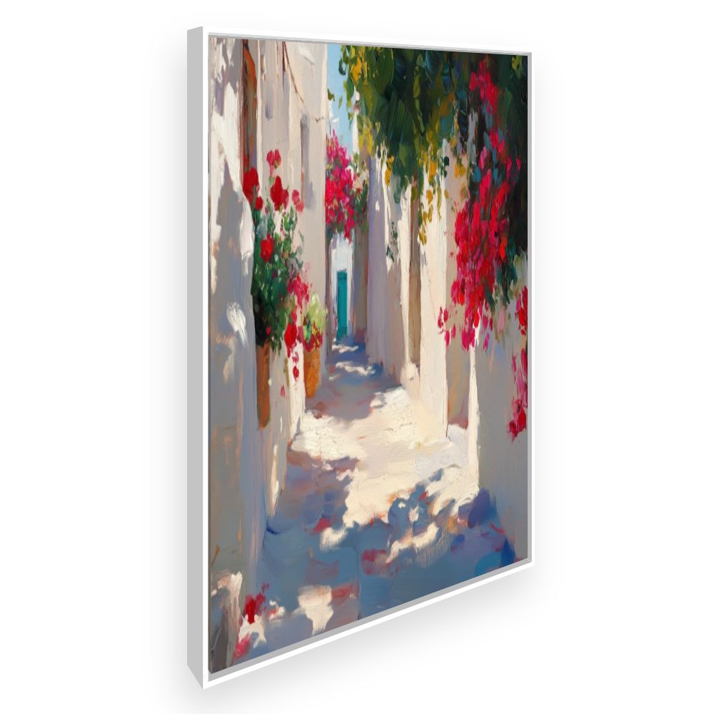 Toile Ruelle fleurie – toile cadre blanc (slide 2)