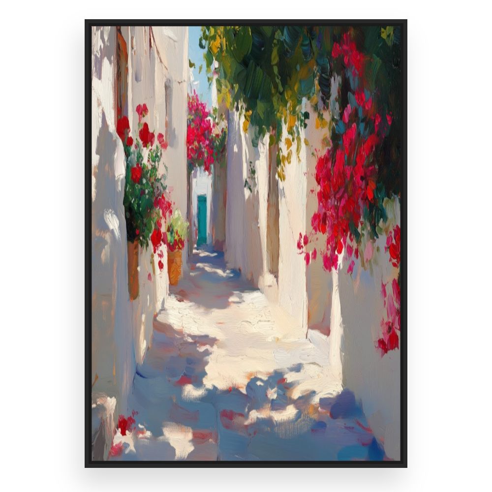 Toile Ruelle fleurie – toile cadre noir (slide 3)