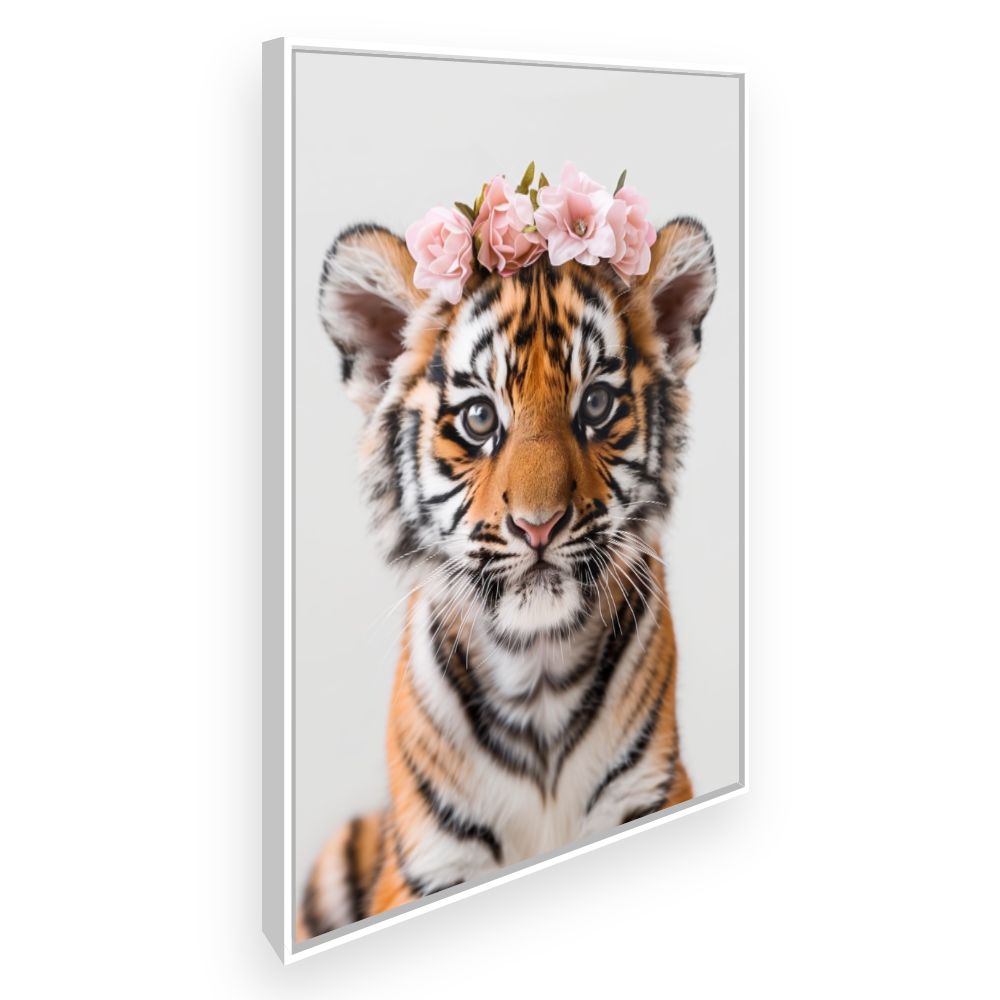 Toile Tigre fleuri – toile cadre blanc (slide 2)