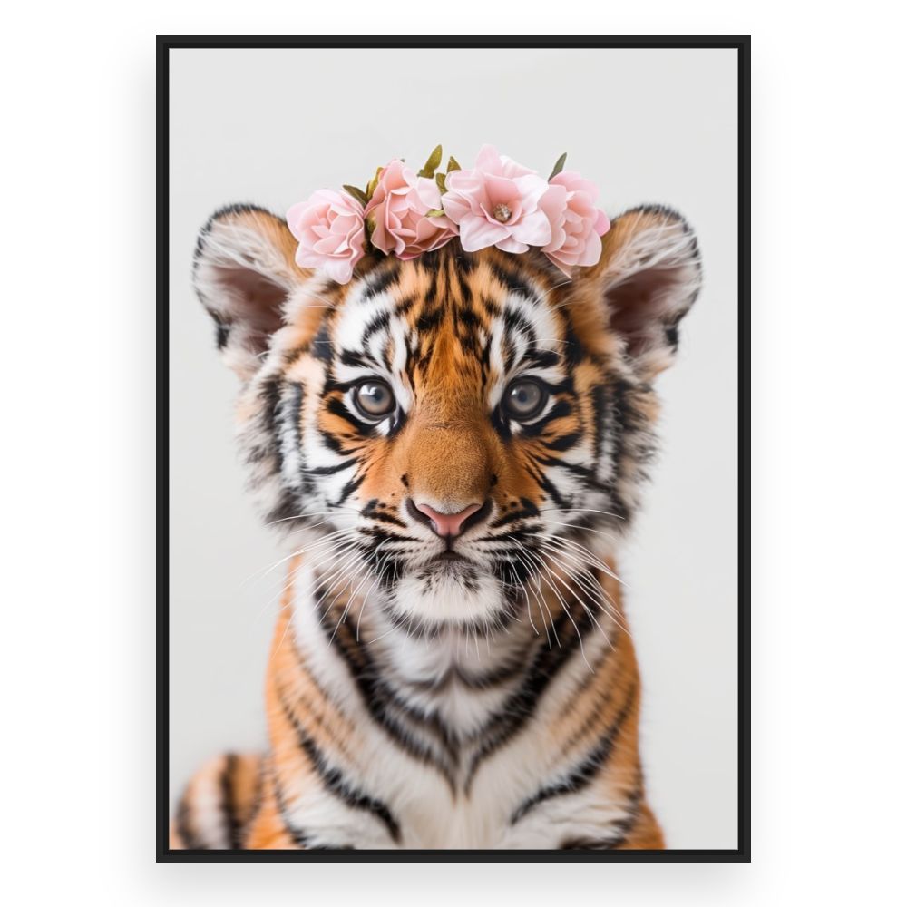 Toile Tigre fleuri – toile cadre noir (slide 3)