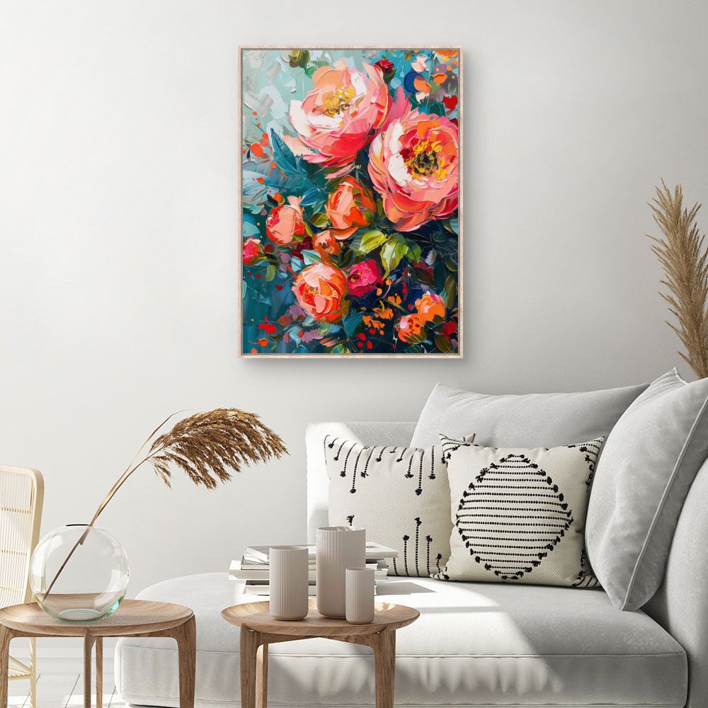 Toile Fleurs vibrantes – toile cadre naturel (slide 1, 60×90)