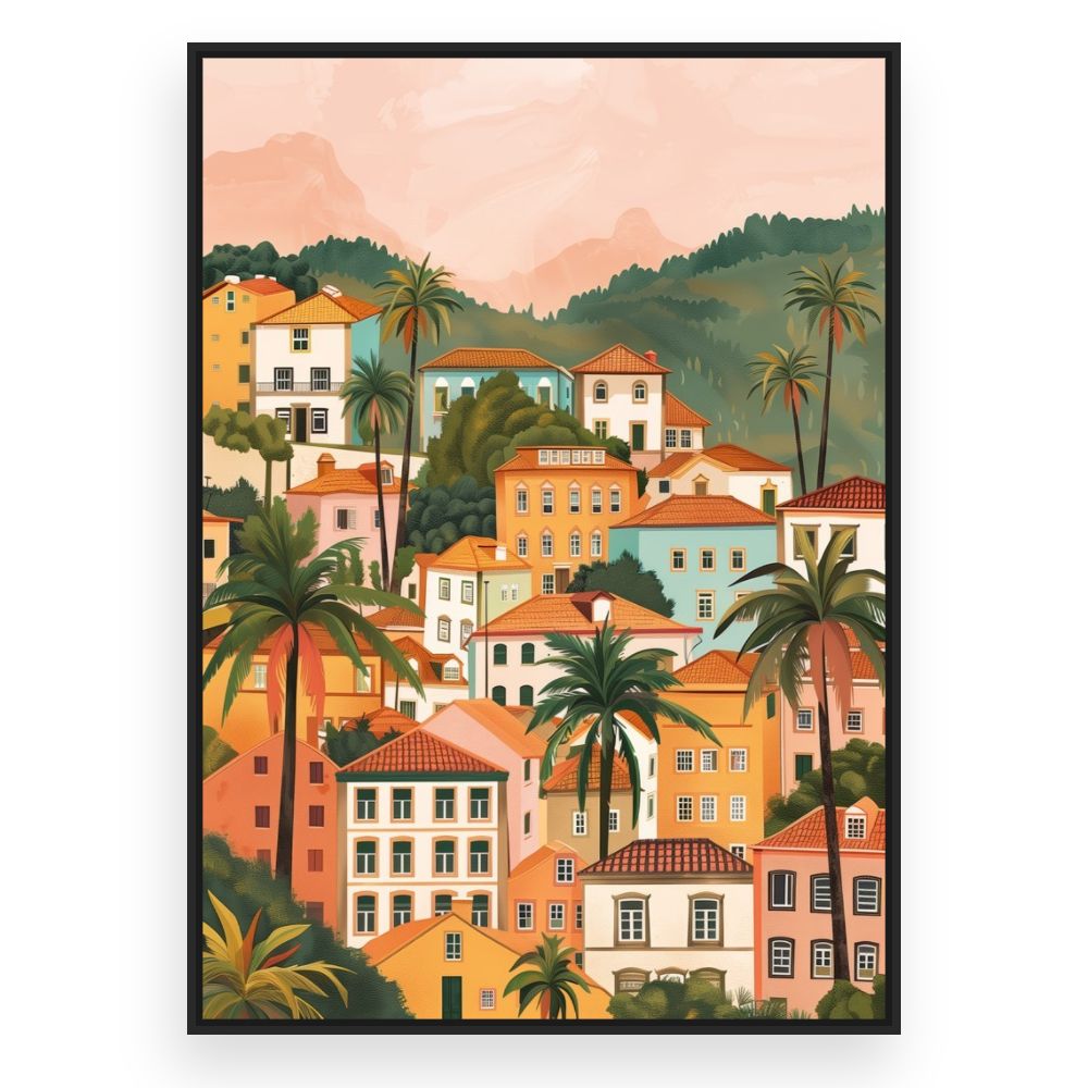 Toile Village ensoleillé – toile cadre noir (slide 3)