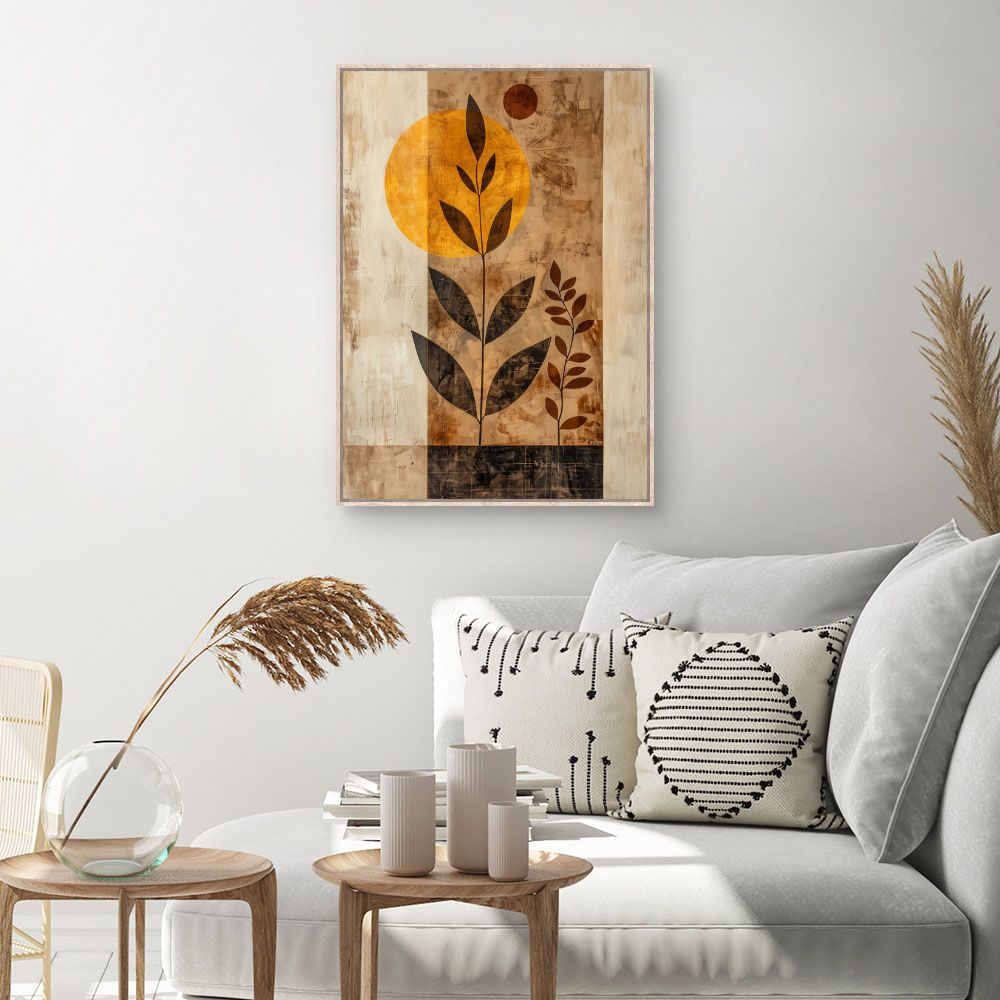 Toile Soleil et feuilles – toile cadre naturel (slide 1, 60×90)