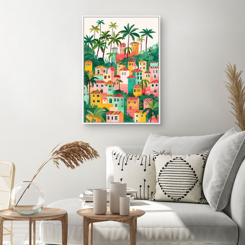 Toile "Village tropical vibrant"