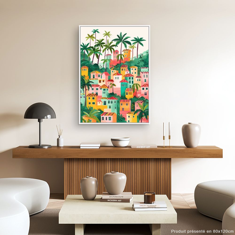 Toile "Village tropical vibrant"