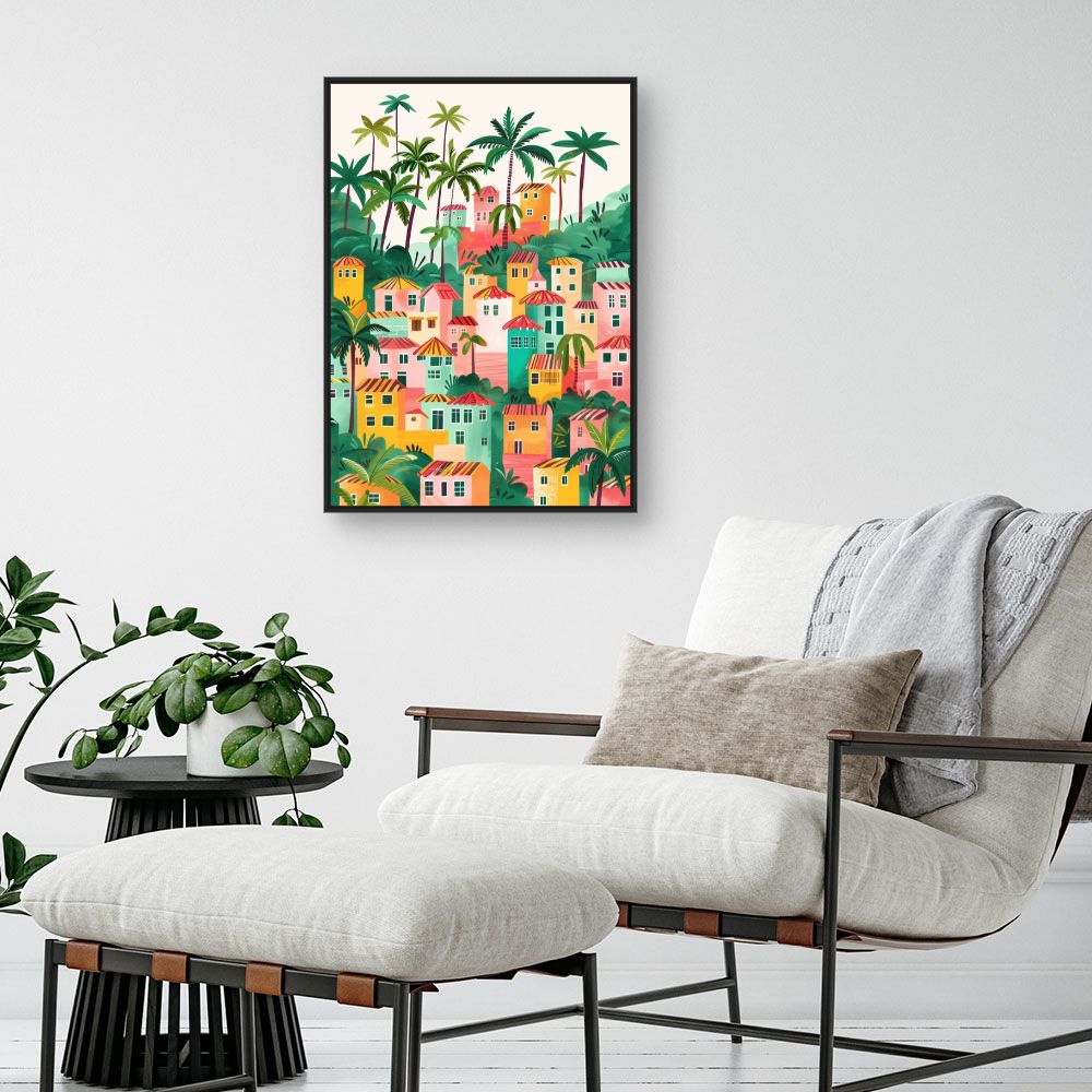 Toile "Village tropical vibrant"
