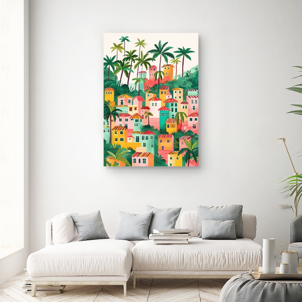 Toile "Village tropical vibrant"