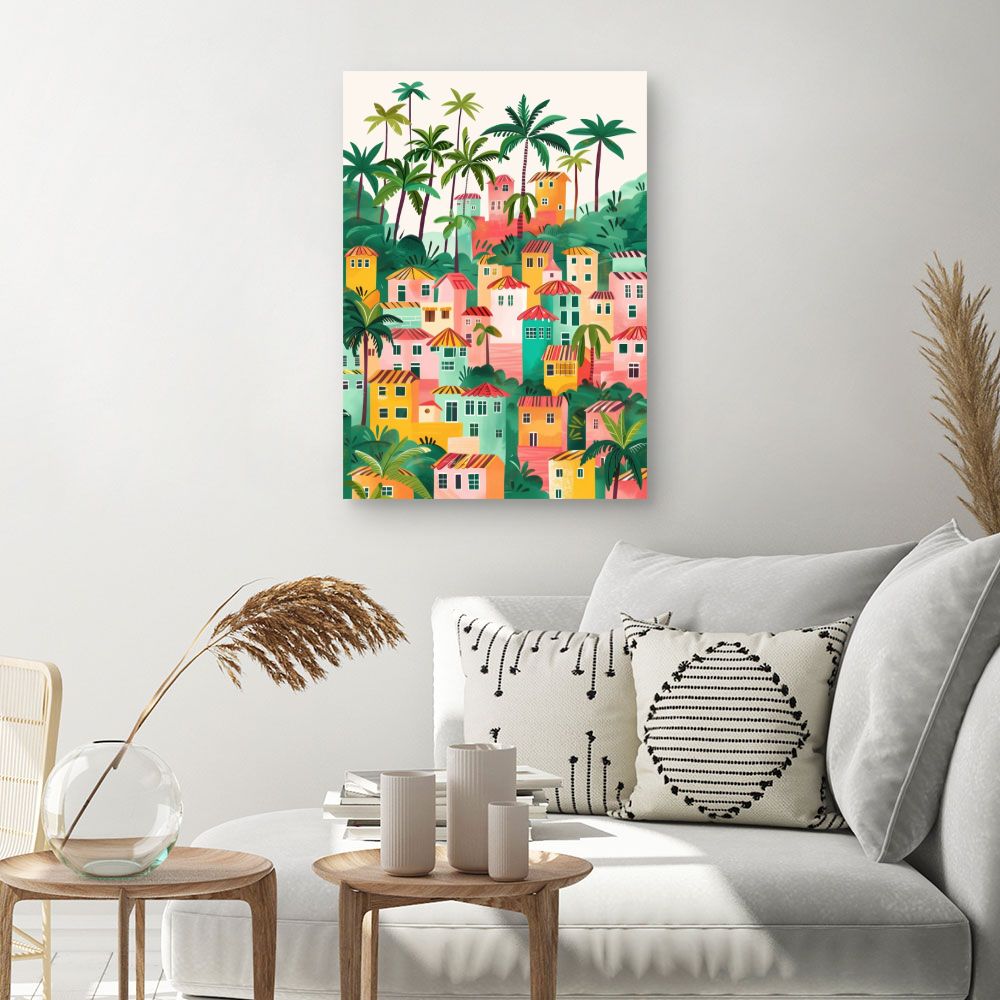Toile "Village tropical vibrant"
