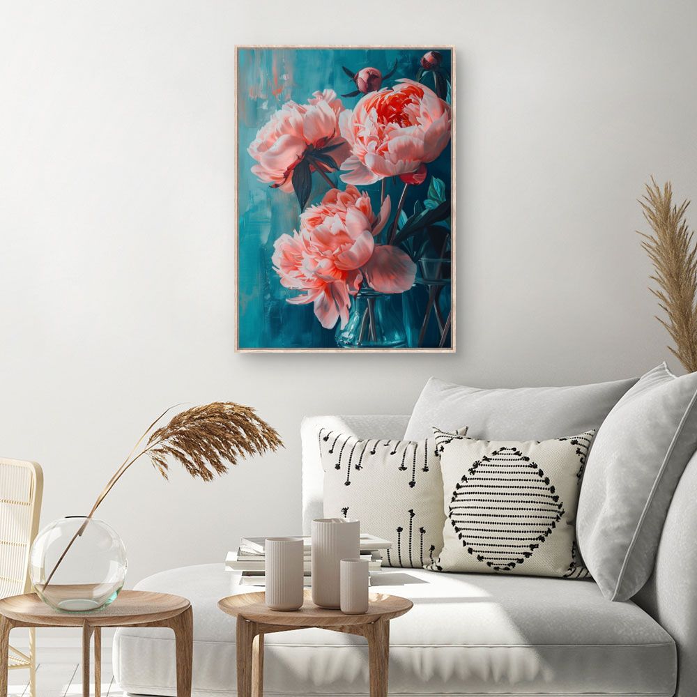 Toile Pivoines éclatantes – toile cadre naturel (slide 1, 60×90)