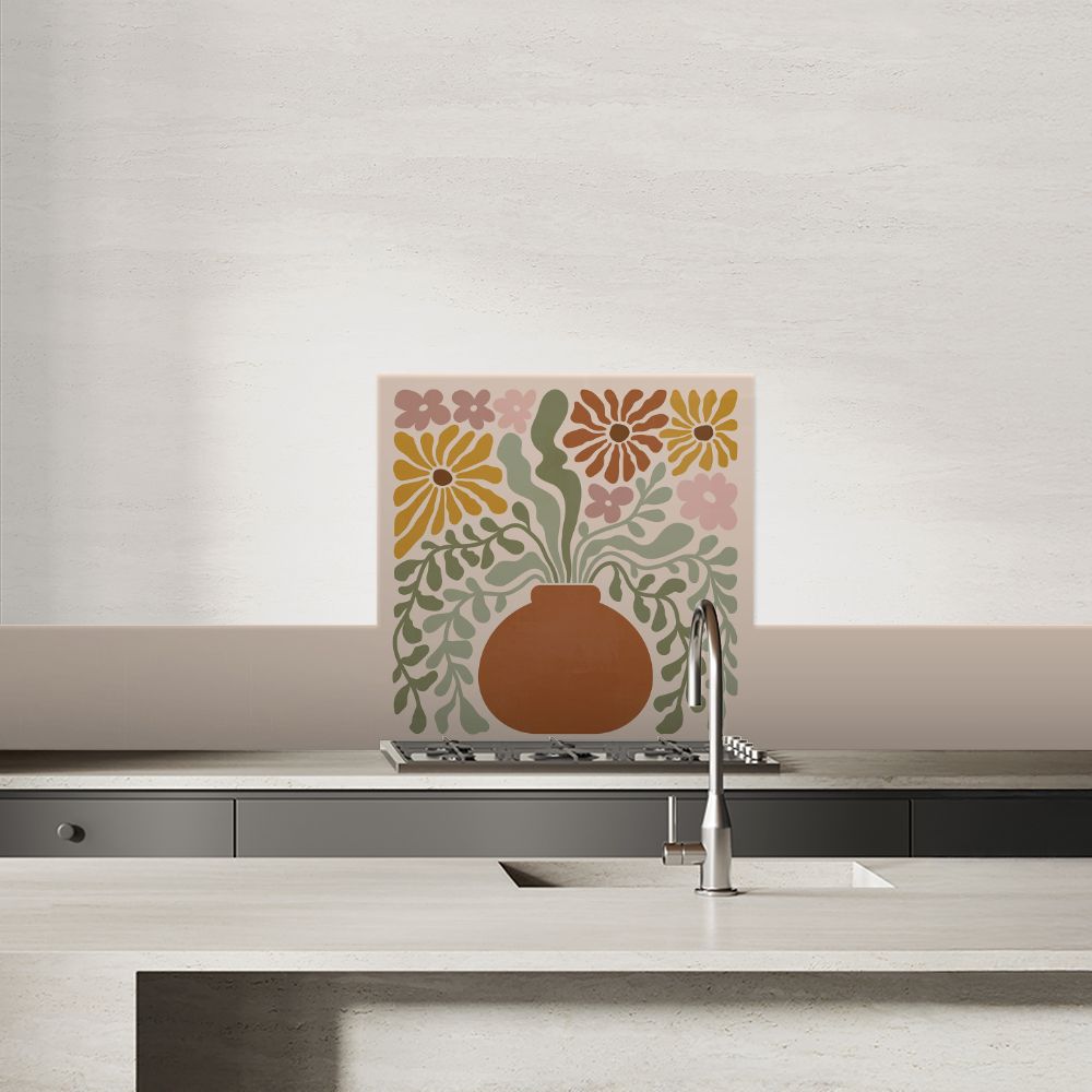 Crédence en aluminium / Fleurs rétro artistiques