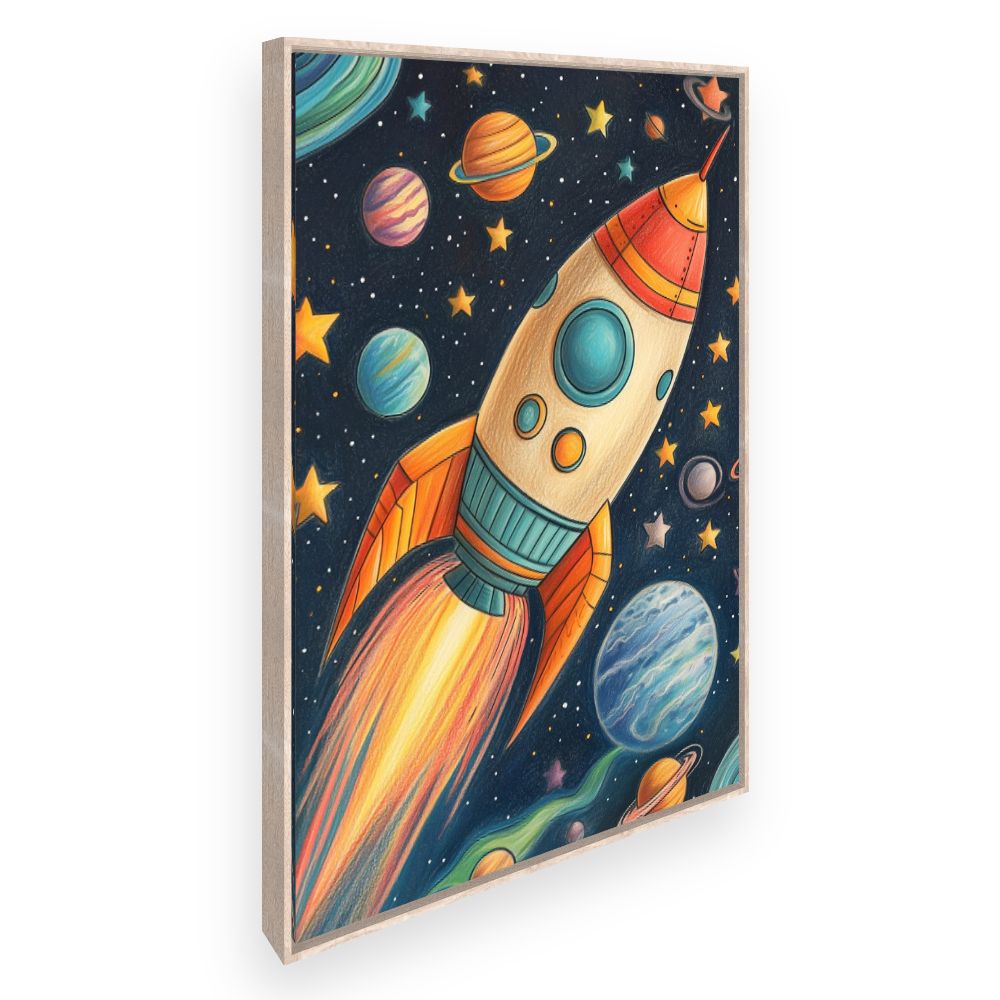 Tableau imprimé pour enfants 'Fusée spatiale vibrante'