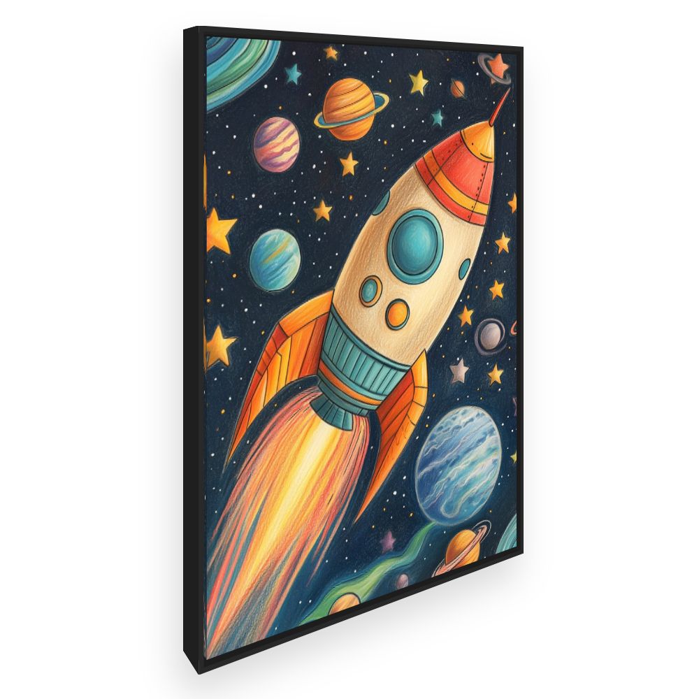 Tableau imprimé pour enfants 'Fusée spatiale vibrante'