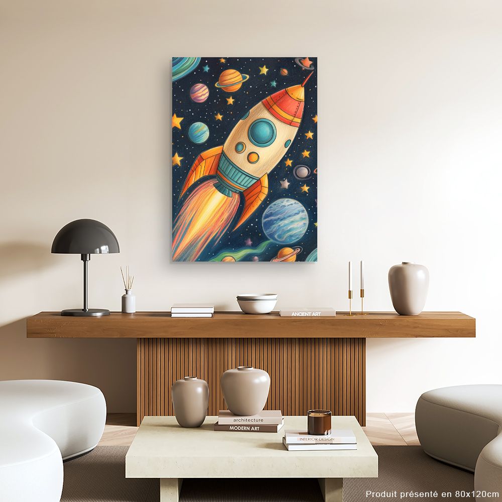 Tableau 'Fusée spatiale vibrante'