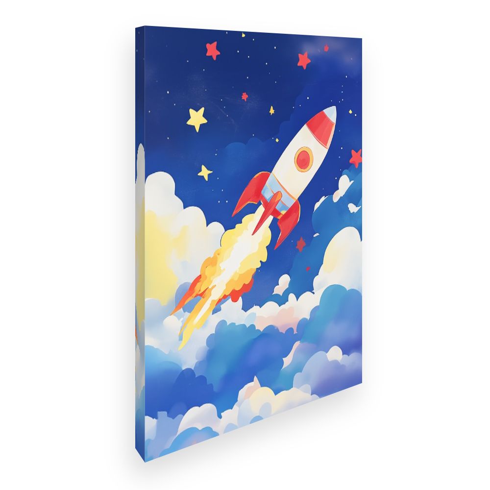 Tableau imprimé pour enfants 'Fusée ludique colorée'