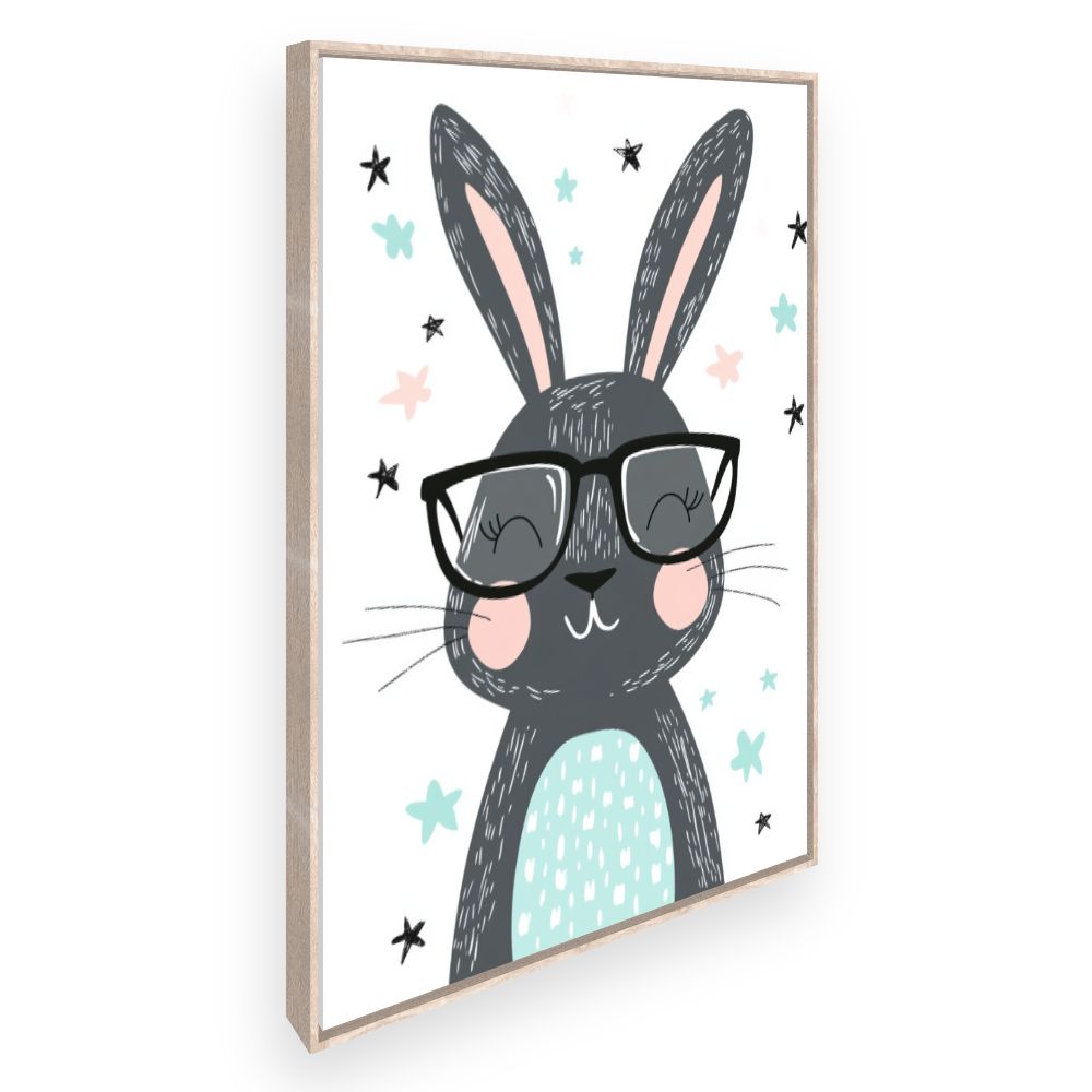 Tableau imprimé pour enfants 'Lapin joyeux lunettes'