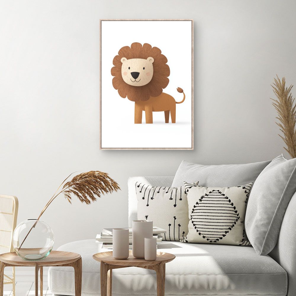 Tableau imprimé pour enfants 'Lion cartoon amical'
