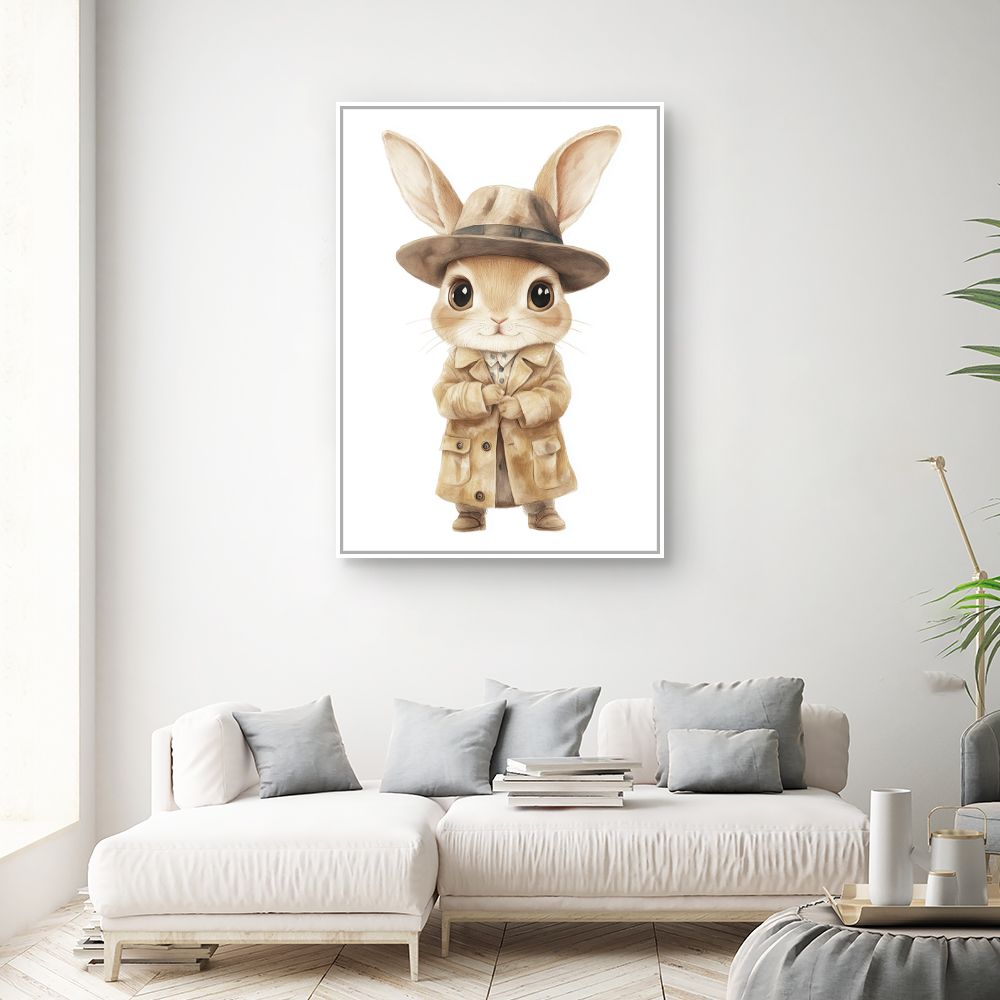 Tableau imprimé pour enfants 'Lapin chic détective'