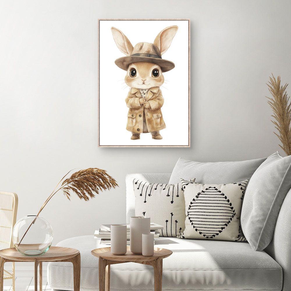 Tableau imprimé pour enfants 'Lapin chic détective'