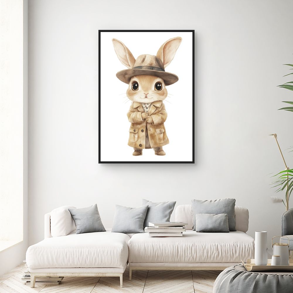 Tableau imprimé pour enfants 'Lapin chic détective'