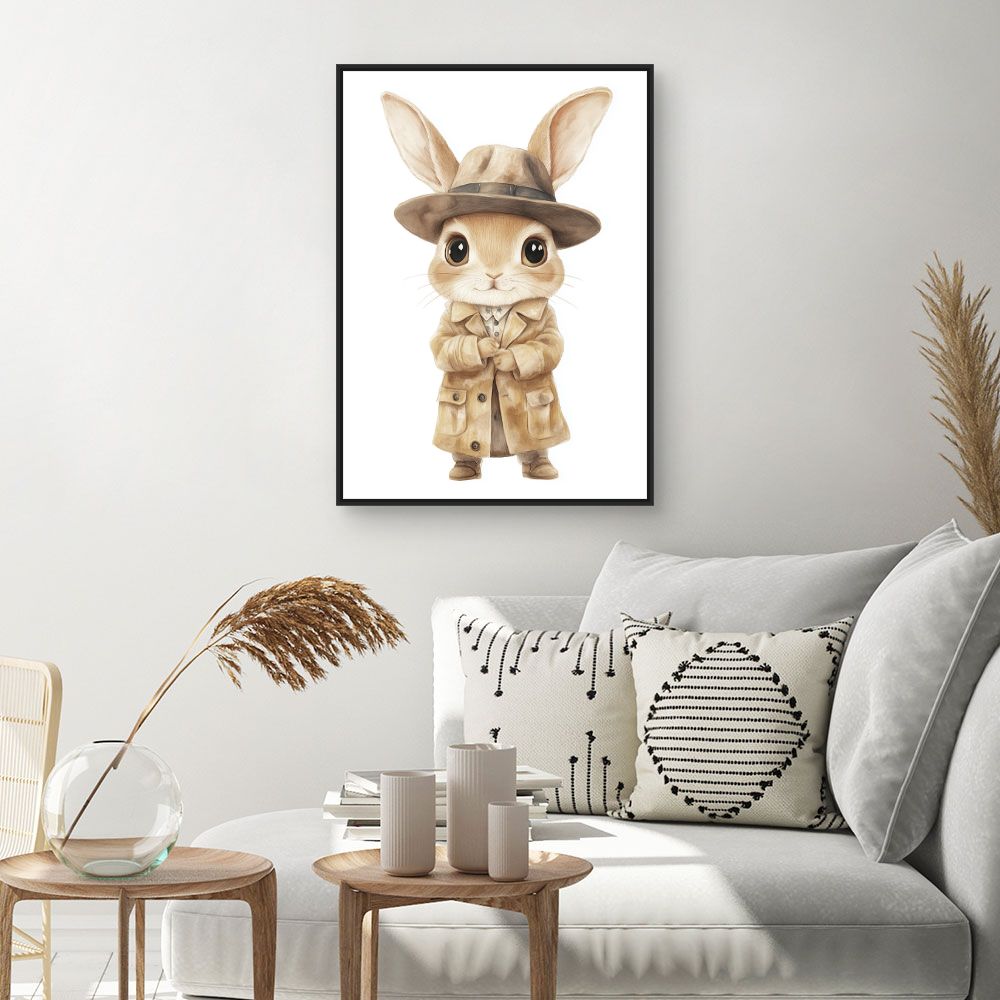 Tableau imprimé pour enfants 'Lapin chic détective'