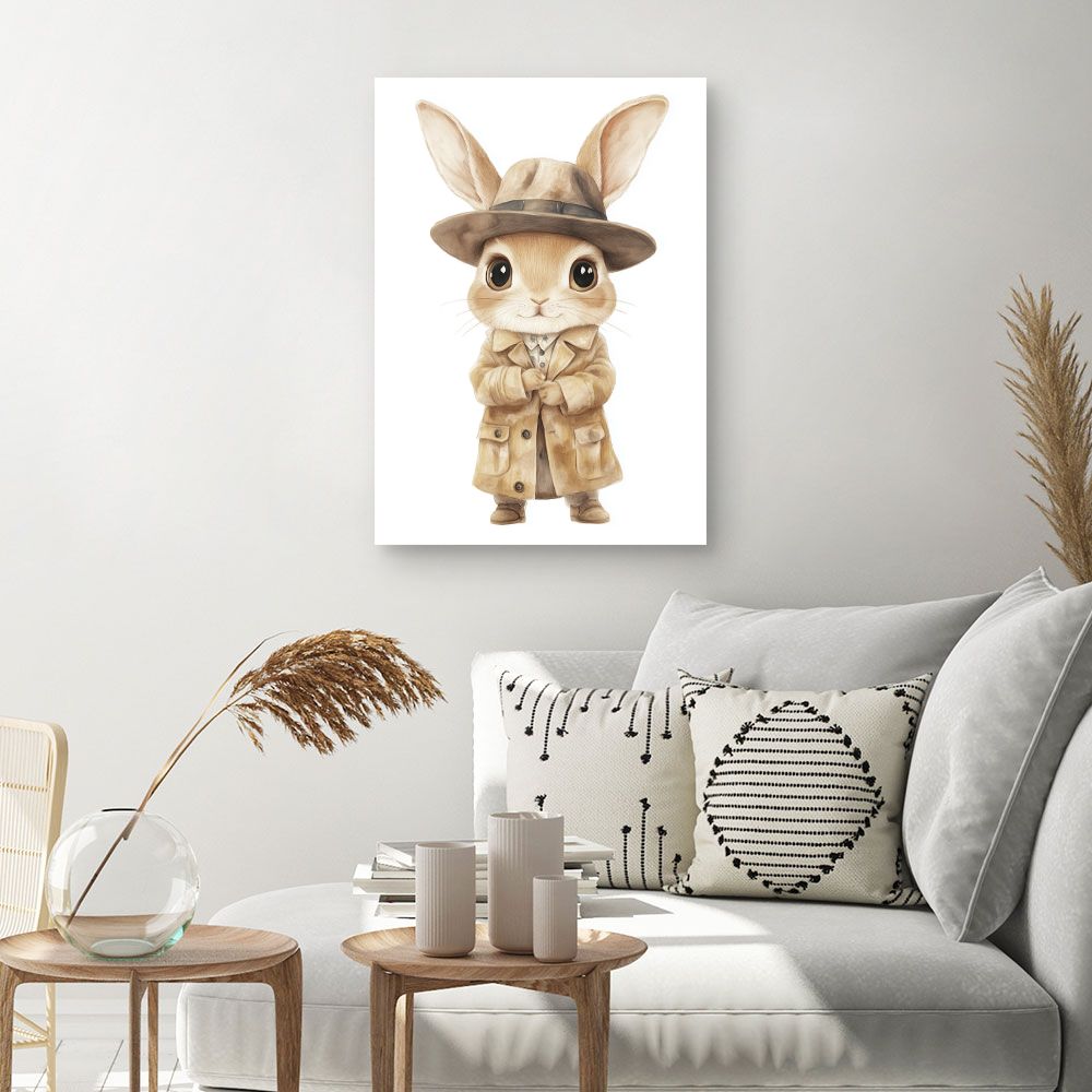 Tableau imprimé pour enfants 'Lapin chic détective'
