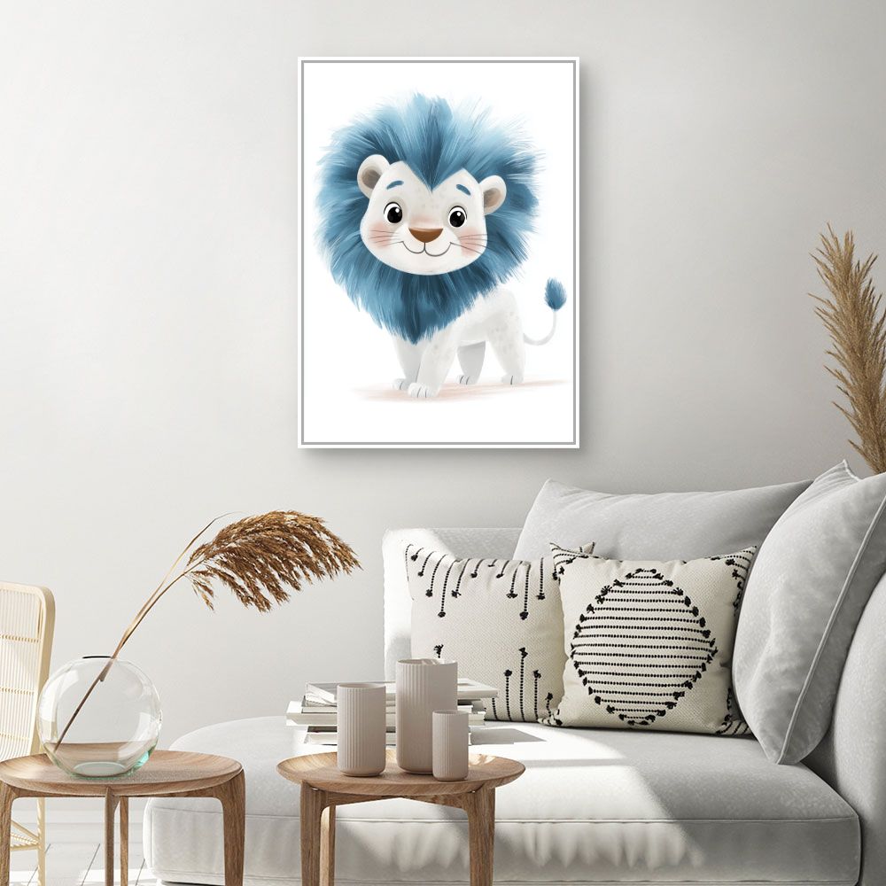 Tableau imprimé pour enfants 'Lionceau bleu adorable'