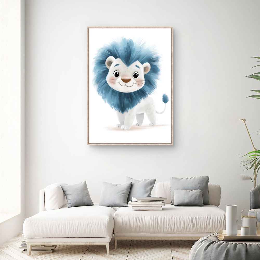 Tableau imprimé pour enfants 'Lionceau bleu adorable'