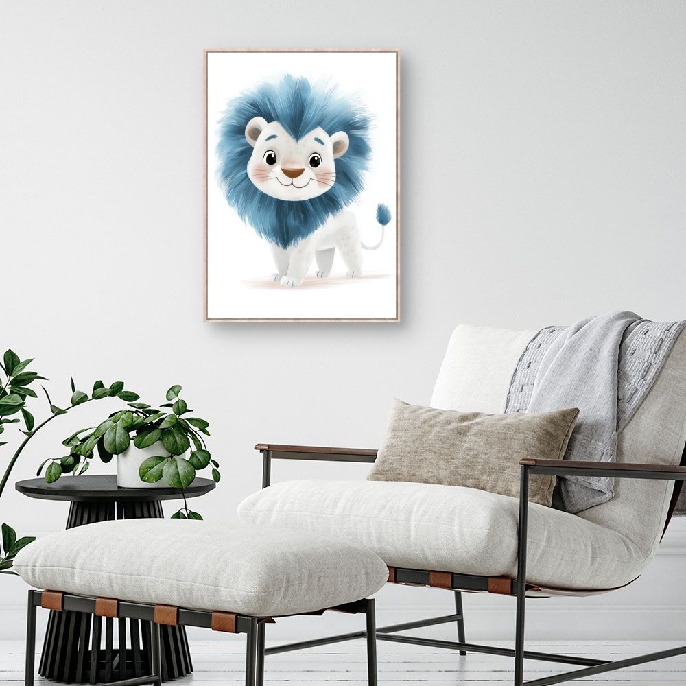 Tableau imprimé pour enfants 'Lionceau bleu adorable'