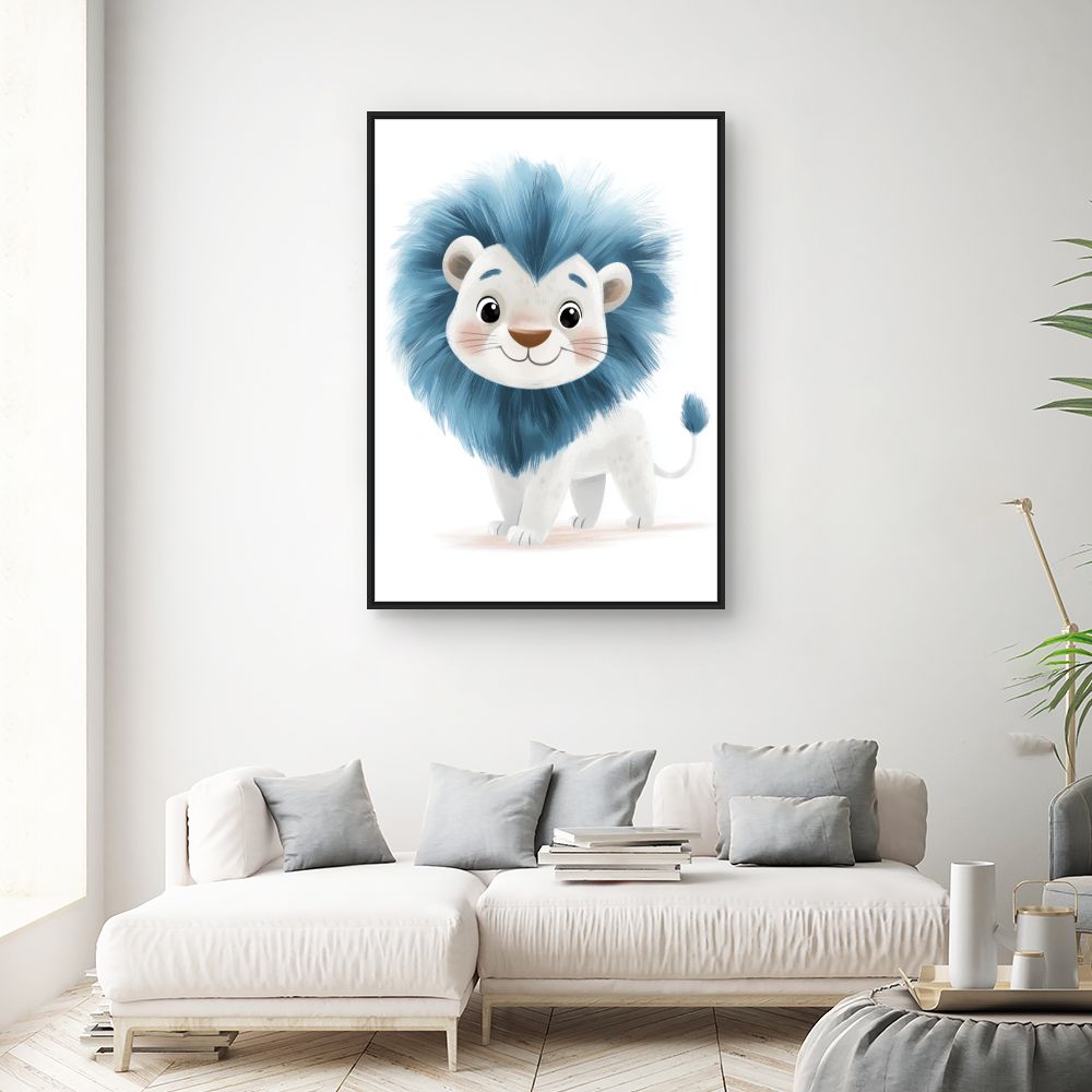 Tableau imprimé pour enfants 'Lionceau bleu adorable'