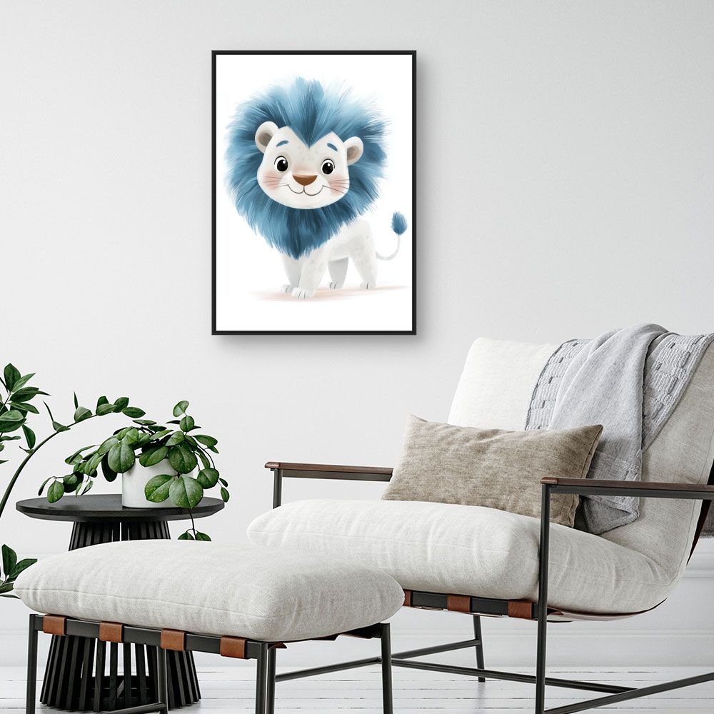 Tableau imprimé pour enfants 'Lionceau bleu adorable'