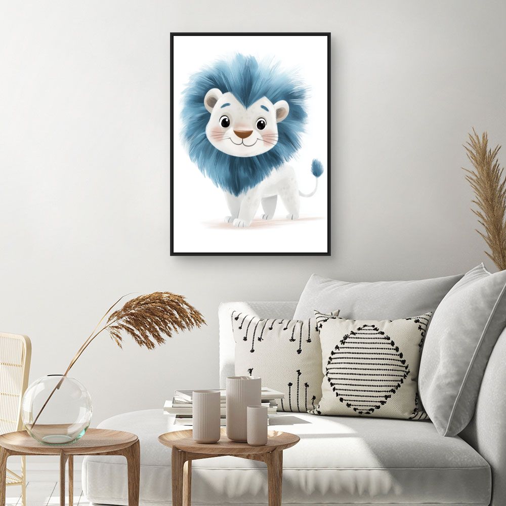 Tableau imprimé pour enfants 'Lionceau bleu adorable'