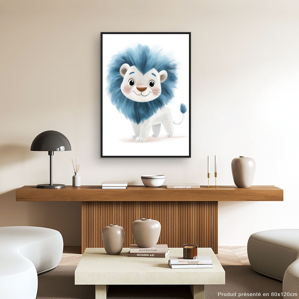 Tableau imprimé pour enfants 'Lionceau bleu adorable'