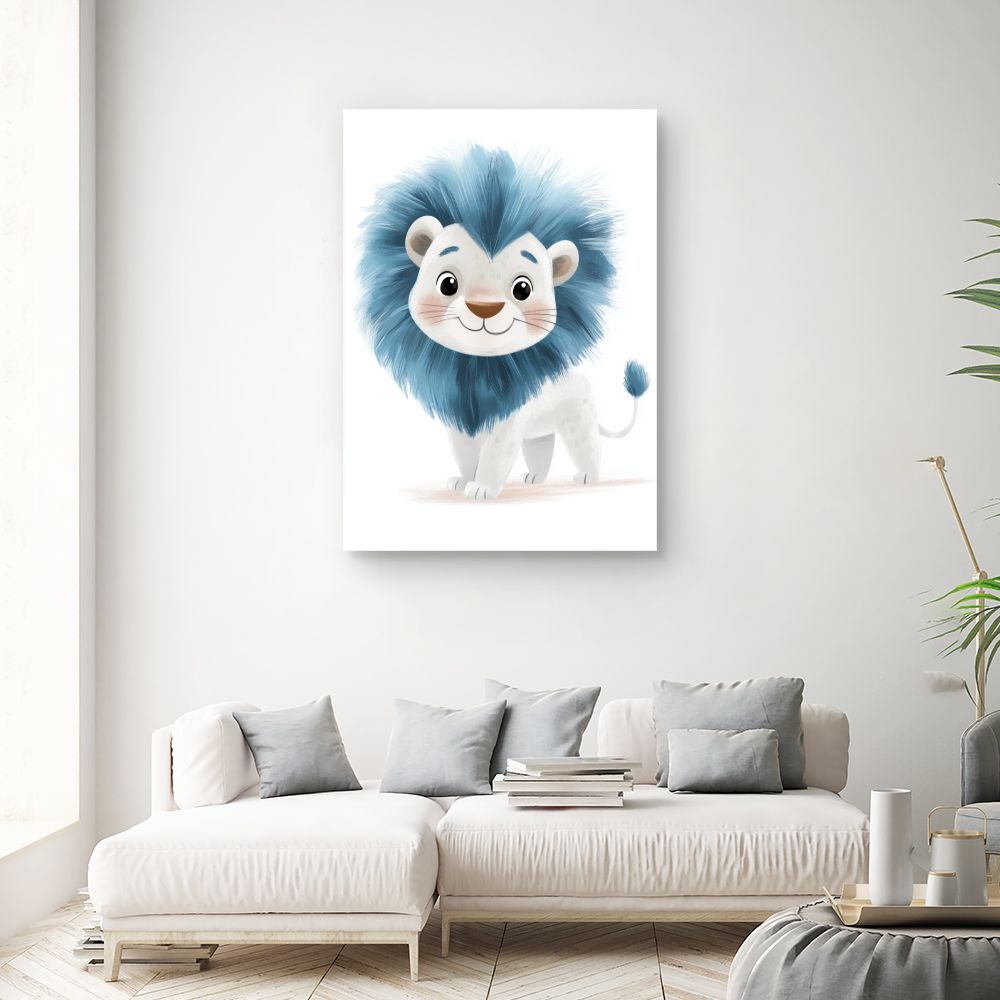 Tableau imprimé pour enfants 'Lionceau bleu adorable'