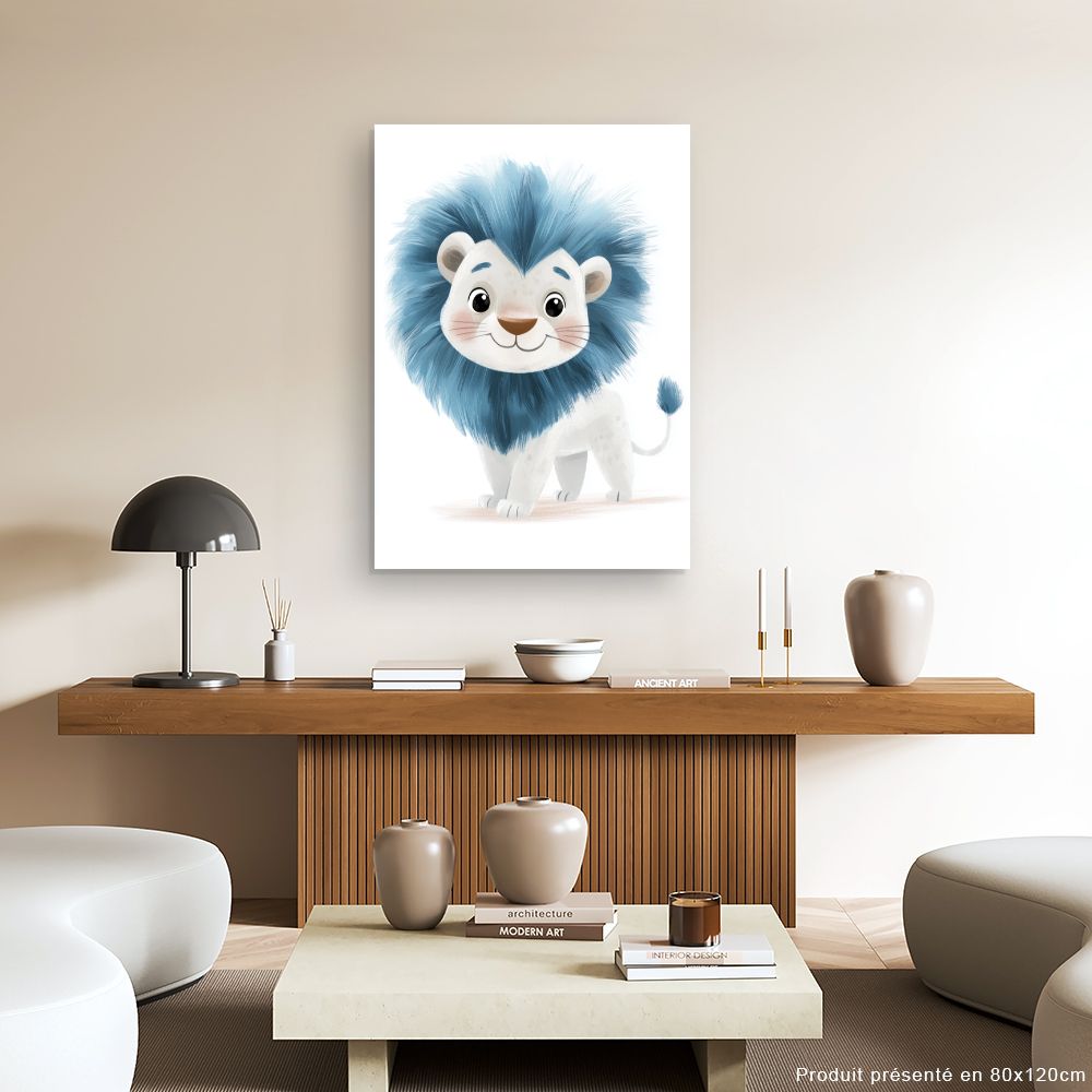 Tableau imprimé pour enfants 'Lionceau bleu adorable'