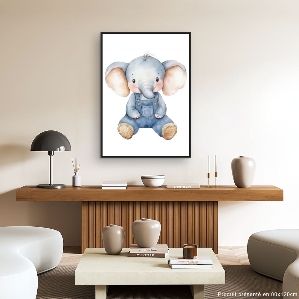 Tableau imprimé pour enfants 'Éléphant adorable'