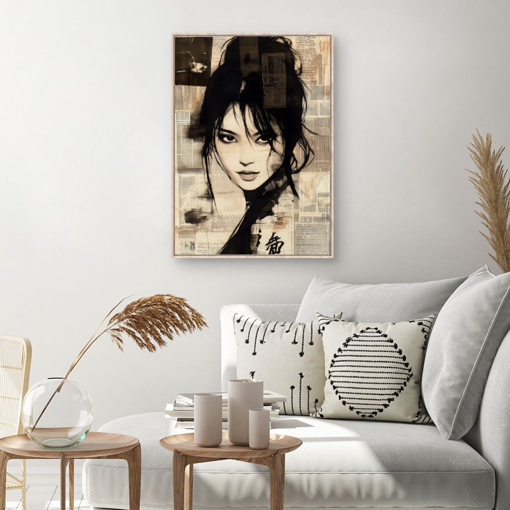 Toile Portrait mystérieux élégant – toile cadre naturel (slide 1, 60×90)