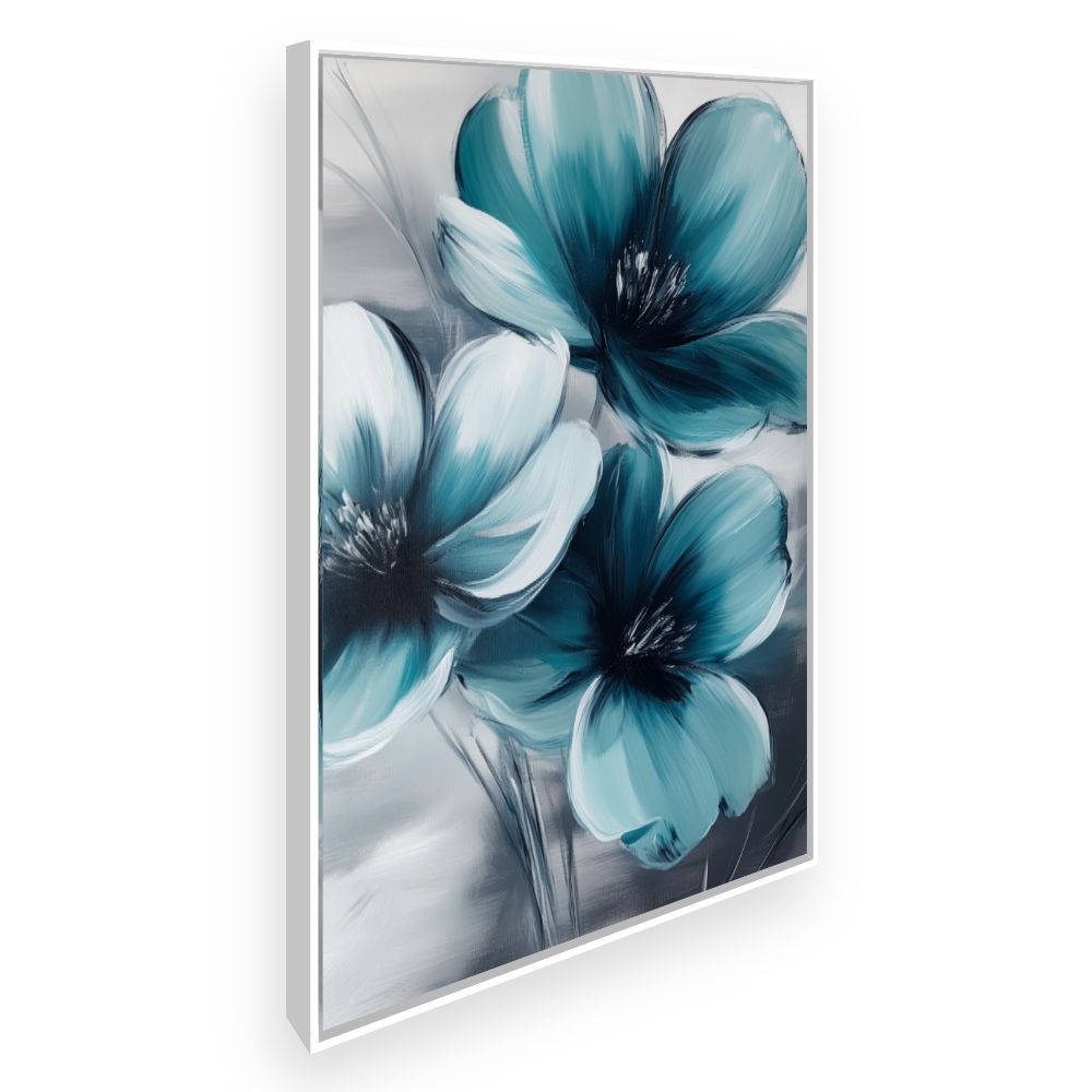 Toile Fleurs bleues vibrantes – toile cadre blanc (slide 2)