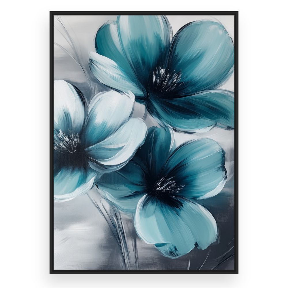 Toile Fleurs bleues vibrantes – toile cadre noir (slide 3)