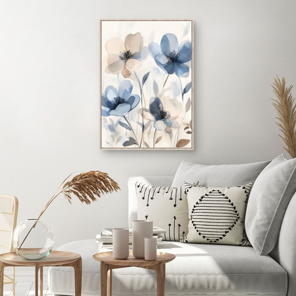Toile Fleurs subtiles – toile cadre naturel (slide 1, 60×90)