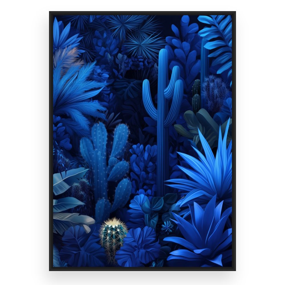 Toile Forêt exotique bleue – toile cadre noir (slide 3)