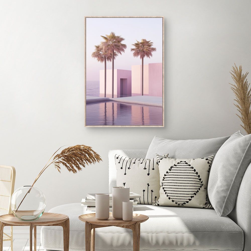 Toile Palmiers et architecture – toile cadre naturel (slide 1, 60×90)
