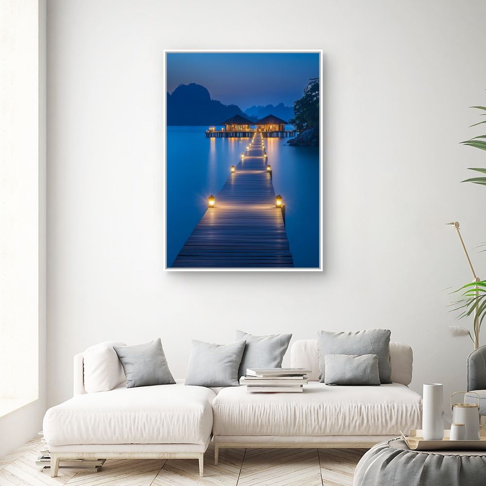 Toile "Ponton illuminé nocturne"
