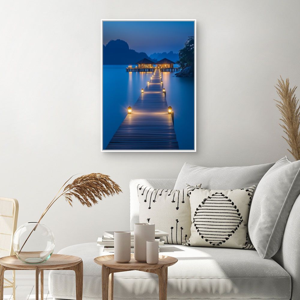 Toile "Ponton illuminé nocturne"