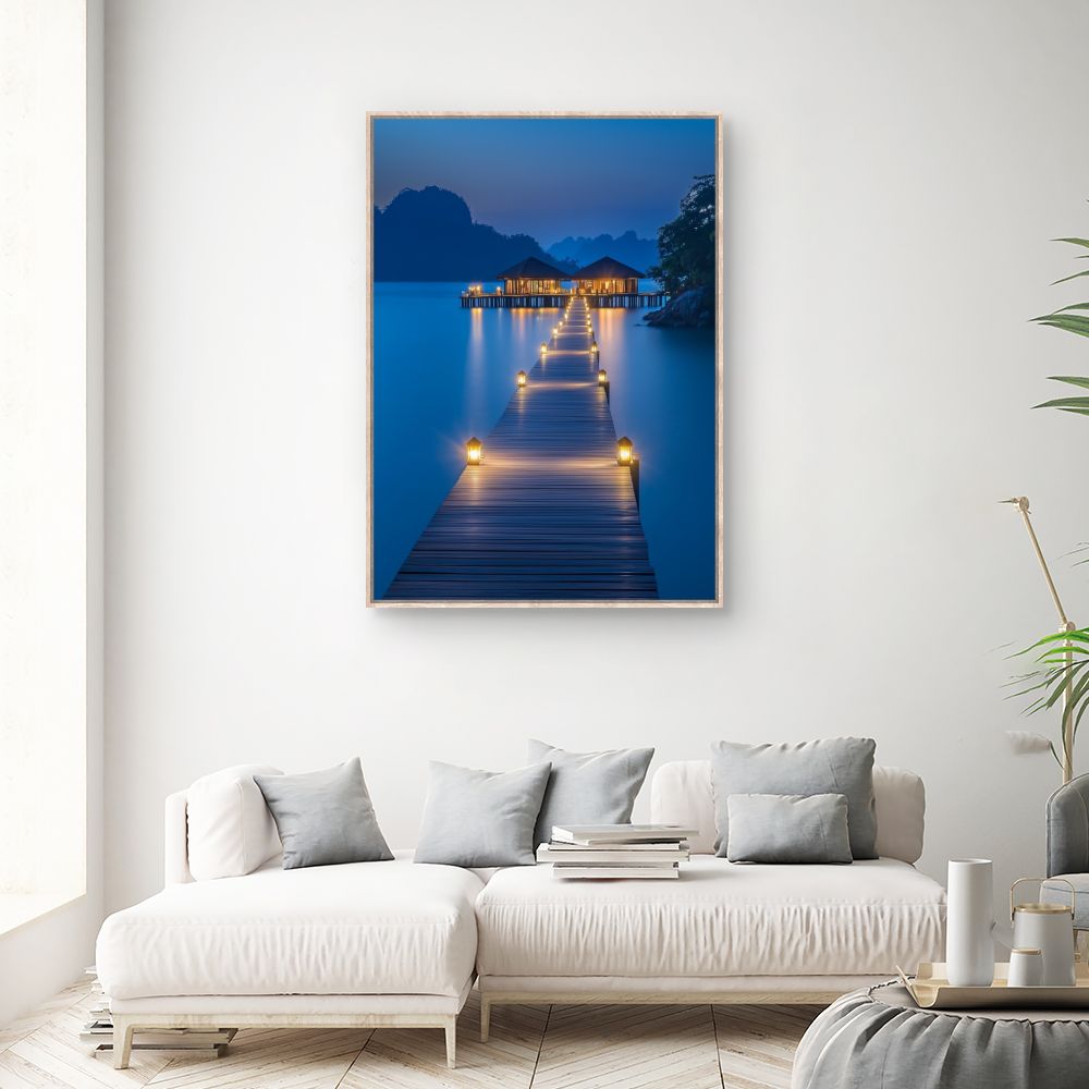 Toile "Ponton illuminé nocturne"