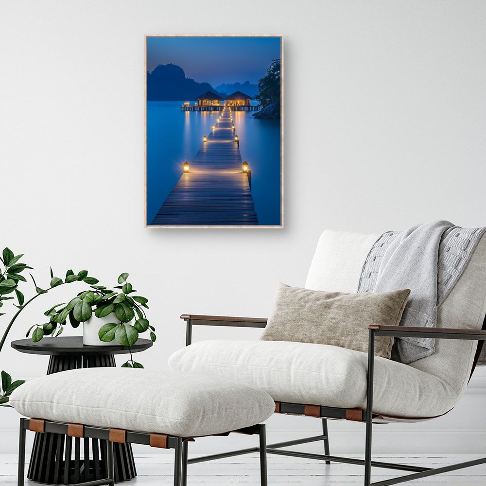 Toile "Ponton illuminé nocturne"