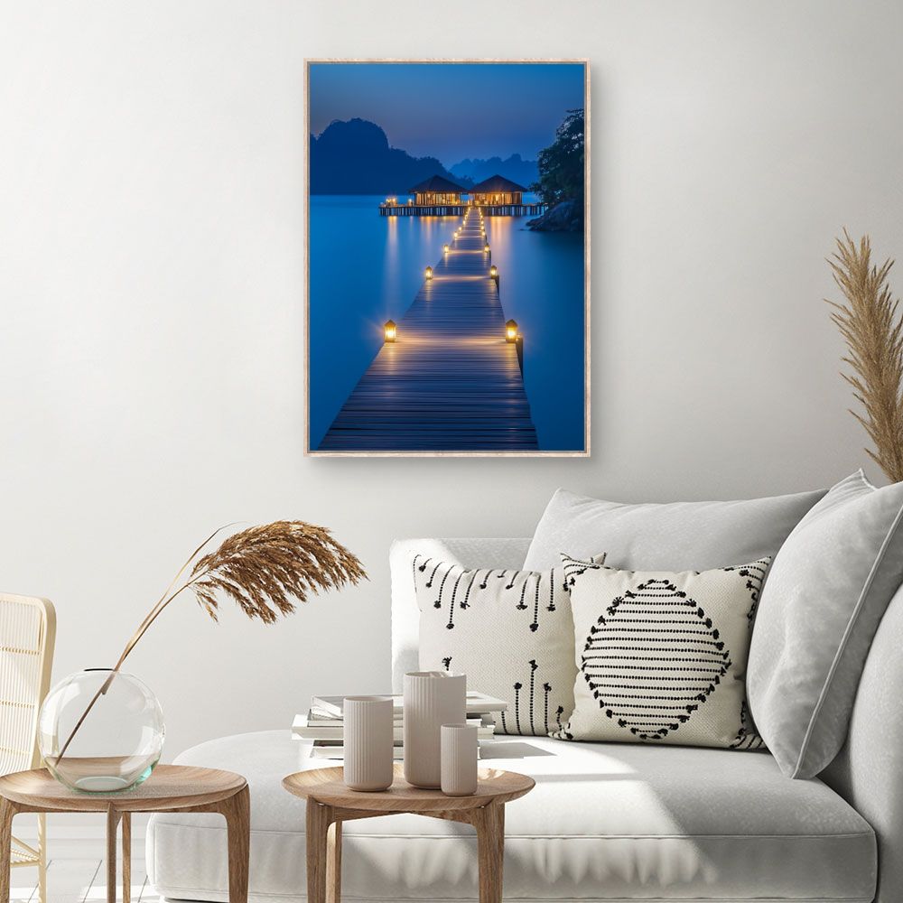 Toile Ponton illuminé nocturne – toile cadre naturel (slide 1, 60×90)