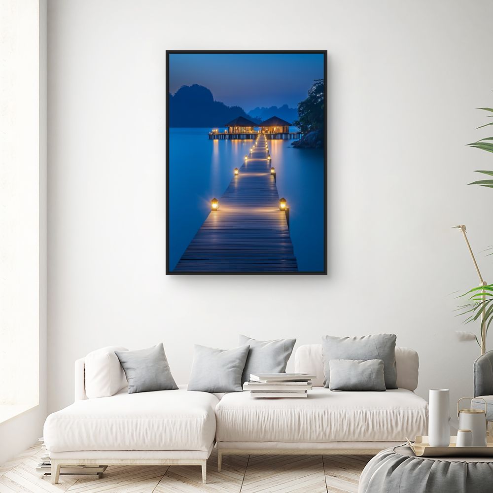 Toile "Ponton illuminé nocturne"