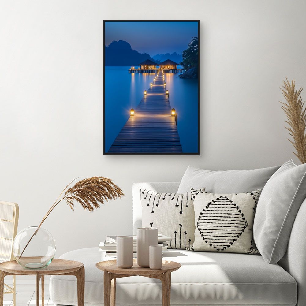 Toile "Ponton illuminé nocturne"