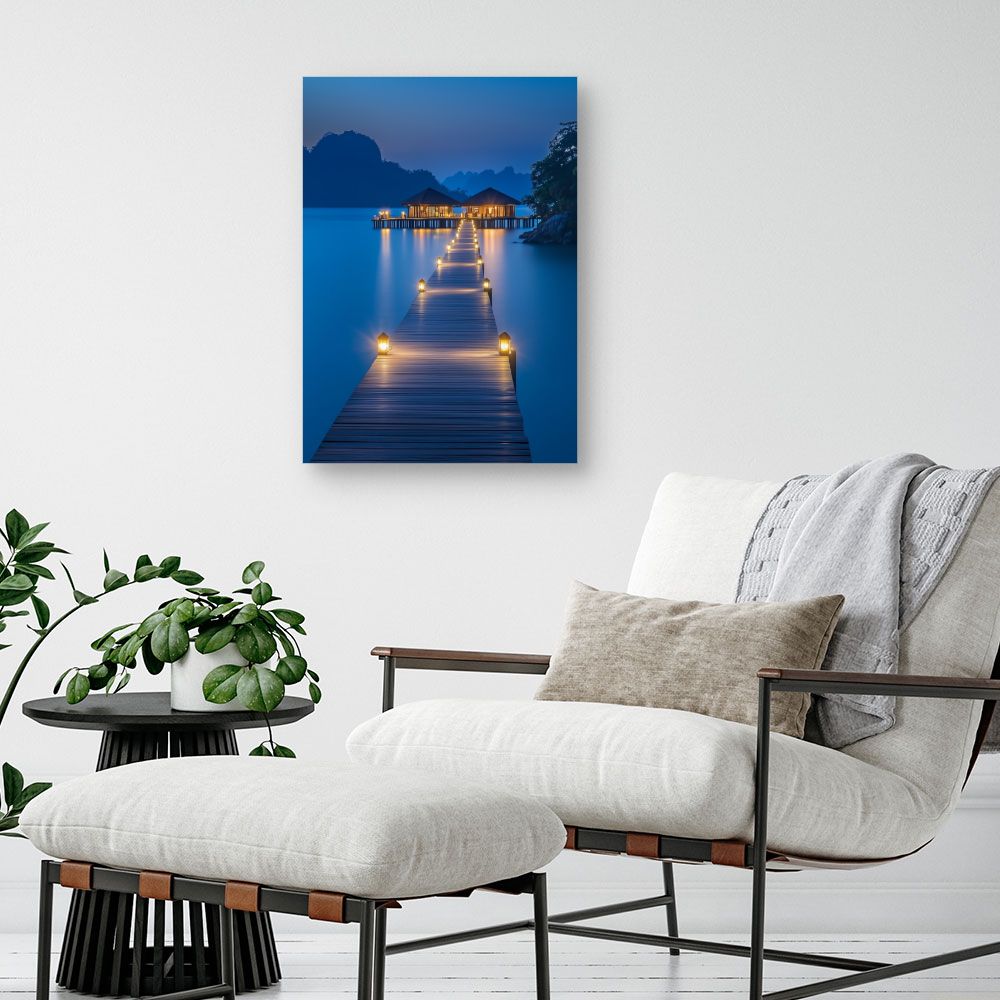 Toile "Ponton illuminé nocturne"